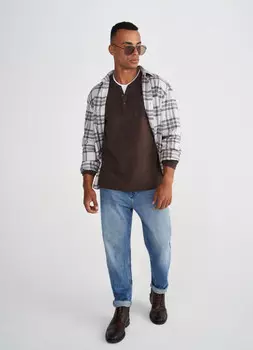 Лонгслив с воротником хенли, Коричневый