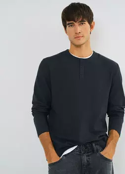 Лонгслив с воротником хенли, Синий