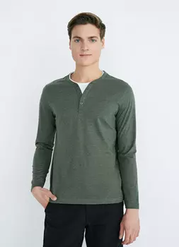 Лонгслив с воротником хенли, Зеленый