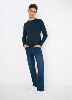 Лонгслив с воротником хенли, Зеленый