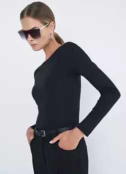 Лонгслив с вырезом лодочкой, Черный