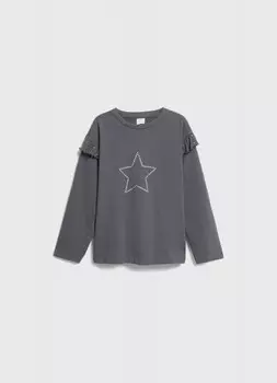Лонгслив со стразами для девочек, Серый