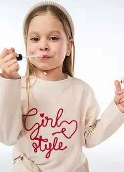 Лонгслив свободный для девочек, Бежевый