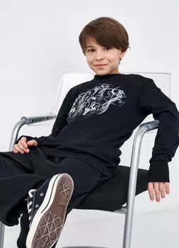 Лонгслив свободный для мальчиков, Черный
