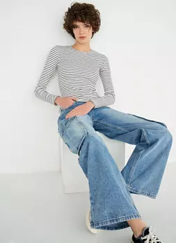 Лонгслив в рубчик, Белый