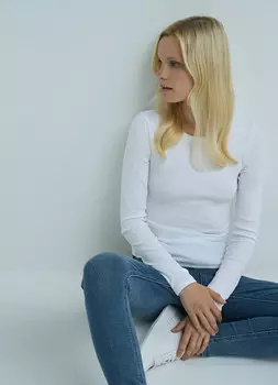 Лонгслив в рубчик, Белый