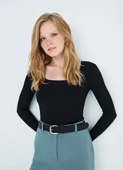 Лонгслив в рубчик, Черный