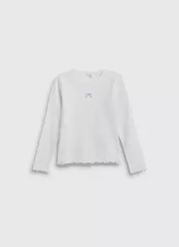 Лонгслив в рубчик для девочек, Белый