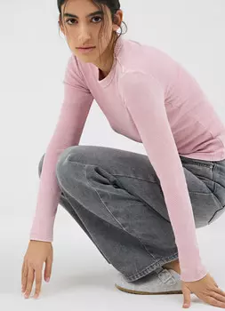 Лонгслив в рубчик, Розовый