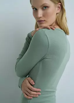 Лонгслив в рубчик, Зеленый