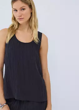 Майка из ткани с жатым эффектом, Черный