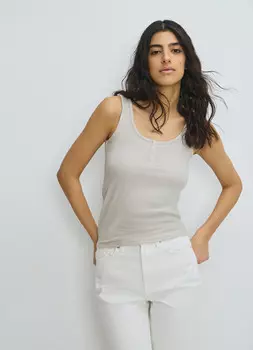 Майка в рубчик с вырезом хенли, Бежевый