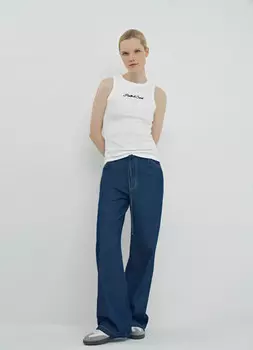 Майка в рубчик с вышивкой, Белый