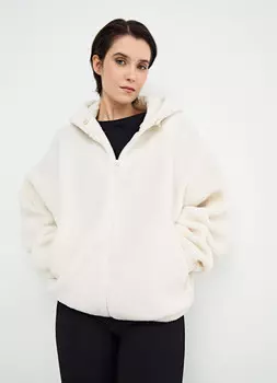 Меховой жакет на молнии, Белый