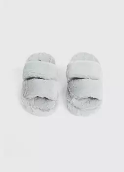 Меховые тапочки с двойным ремешком, Серый