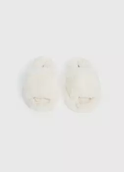 Меховые тапочки с открытым носком, Белый