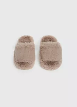 Меховые тапочки с открытым носком, Коричневый