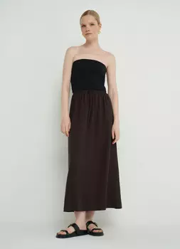 Миди-юбка с эластичным поясом, Коричневый