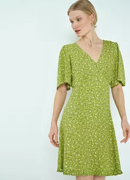 Мини-платье с принтом и рюшами, Зеленый