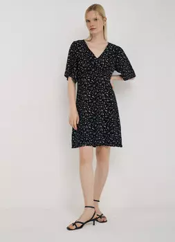 Мини-платье с принтом и рюшами, Черный