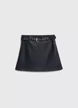 Мини-юбка из искусственной кожи для девочек, Черный