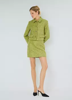 Мини-юбка из твида с пайетками, Зеленый