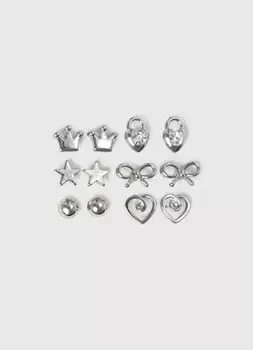 Набор серёг для девочек, 6 пар, Серебряный