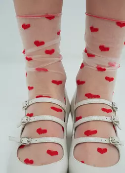 Нейлоновые носки с жаккардом «сердечки», Красный