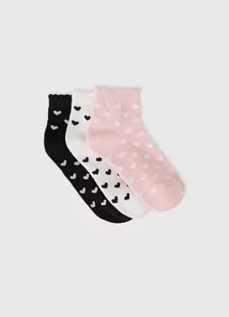 Носки с сердечками для девочек, 3 пары, Розовый