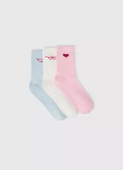 Носки с вышивкой для девочек, 3 пары, Розовый