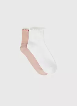 Носки в рубчик с волнистым краем, 2 пары, Белый