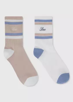 Носки в рубчик с вышивкой, 2 пары, Бежевый
