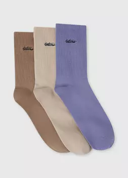 Носки в рубчик с вышивкой, 3 пары, Бежевый