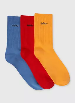 Носки в рубчик с вышивкой, 3 пары, Красный