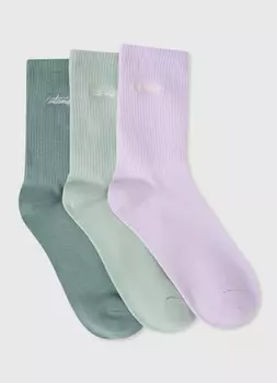 Носки в рубчик с вышивкой, 3 пары, Зеленый