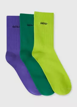 Носки в рубчик с вышивкой, 3 пары, Зеленый