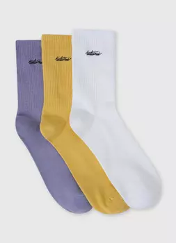 Носки в рубчик с вышивкой, 3 пары, Желтый