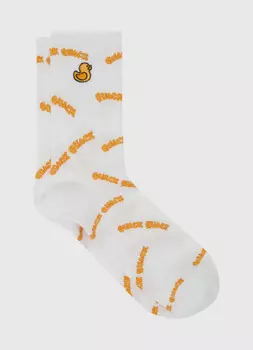 Носки в рубчик с вышивкой, Белый