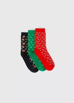 Новогодние носки для мальчиков, 3 пары, Мультицвет
