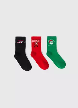 Новогодние носки для мальчиков, 3 пары, Красный