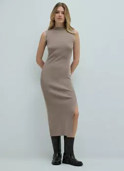 Облегающее платье в рубчик, Бежевый