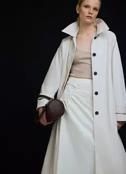 Однобортный длинный плащ, Бежевый