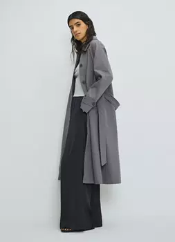 Однобортный длинный плащ, Серый