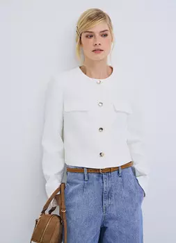 Однобортный укороченный жакет, Белый