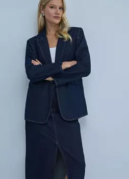 Однобортный жакет из денима, Синий