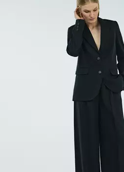 Однобортный жакет со льном, Черный