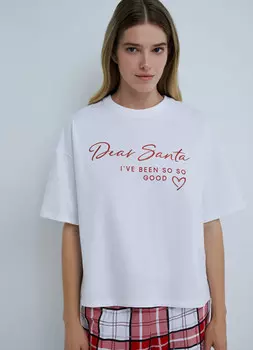 Пижамная футболка c новогодним принтом, Белый