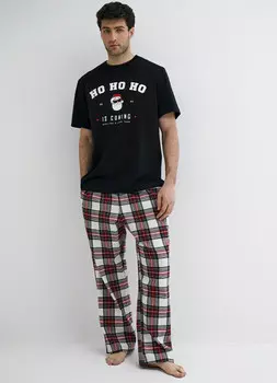 Пижамная футболка с новогодним принтом, Черный