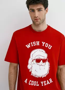 Пижамная футболка с новогодним принтом, Красный