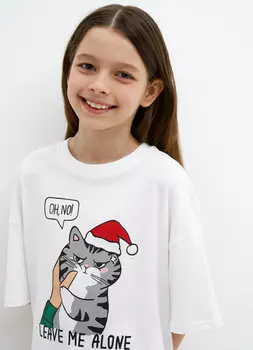 Пижамная футболка с принтом для девочек, Белый